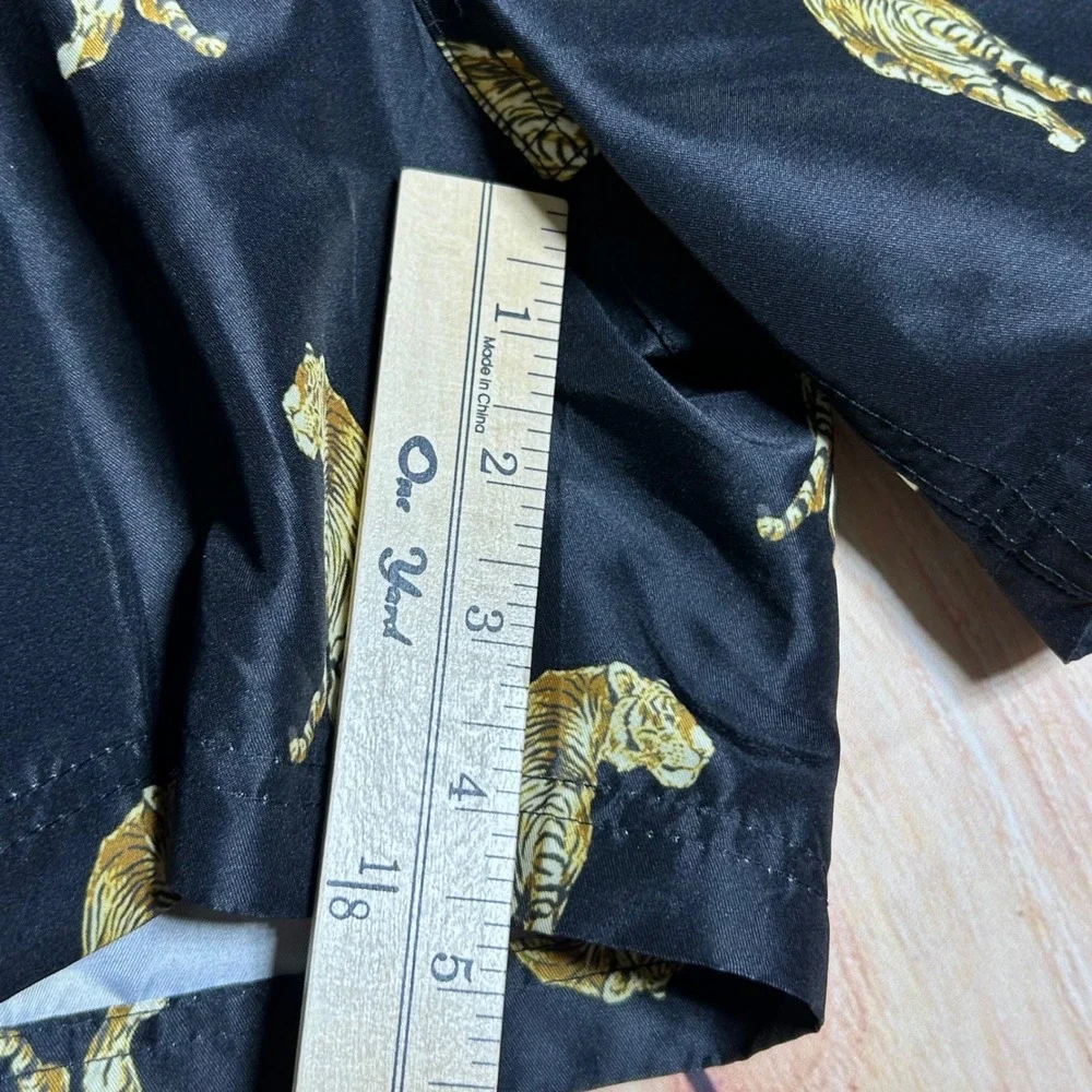New INC Swim Trunks Mens L Black Gold Tiger Print Mesh Lined Summer‎ Beachy Bold